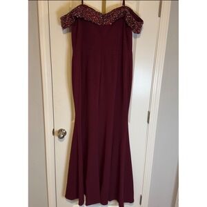 FAERESTY Off Shoulder Beaded Mermaid Gown Burgundy Formal Evening Dress 2XL